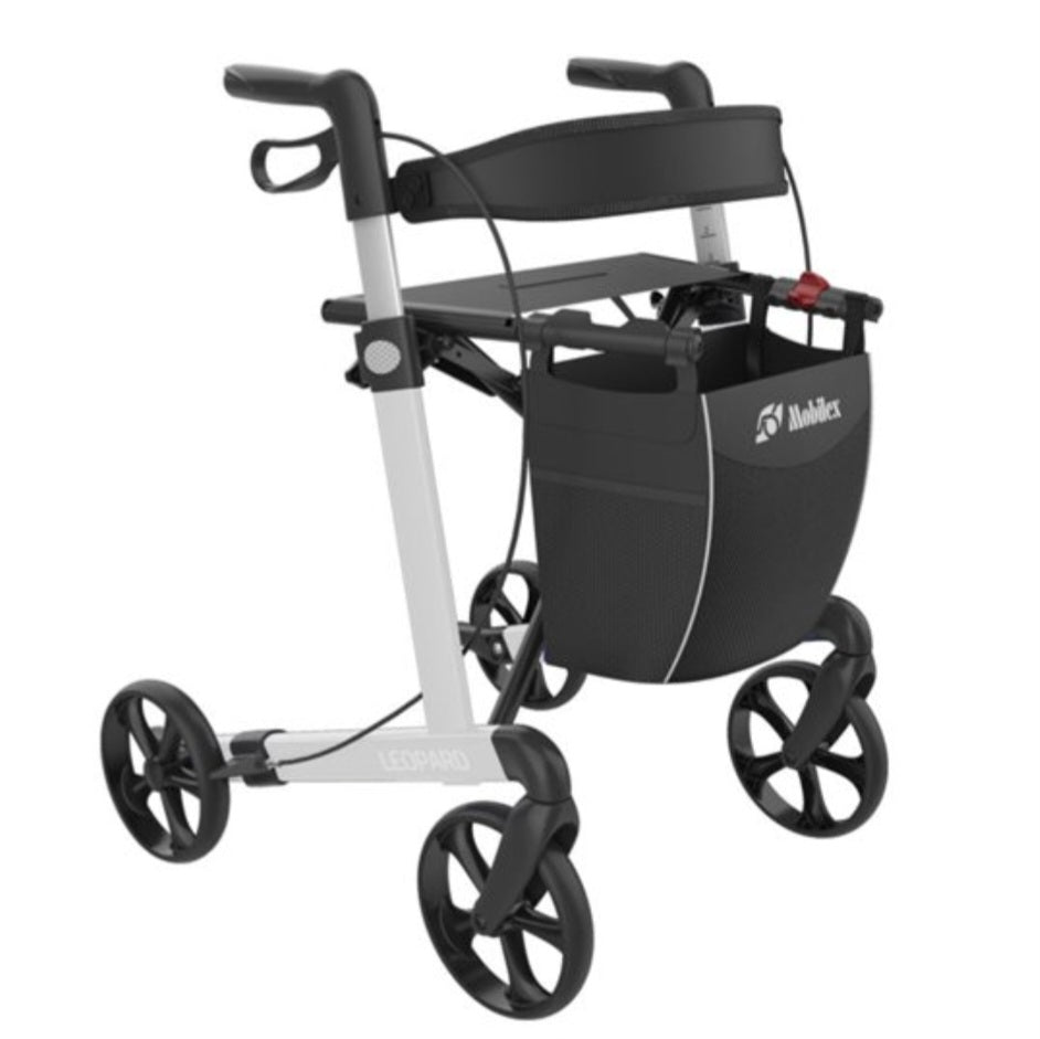 Mobilex Leopard Lichtgewicht Zilveren Rollator - Comfortabel, Stabiel & Opvouwbaar