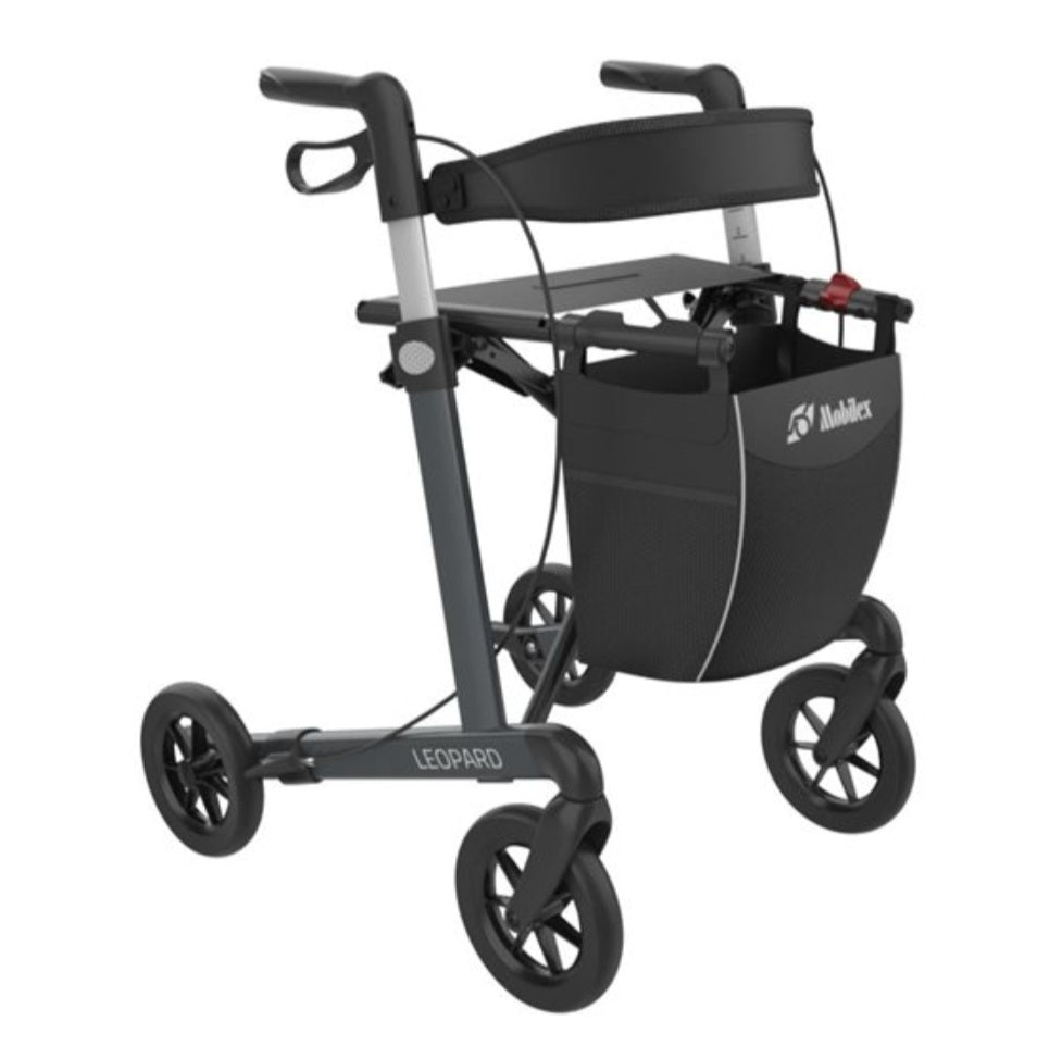 Mobilex Leopard Lichtgewicht Rollator Zwart - Comfortabele Opvouwbare Revalidatie Loopwagen